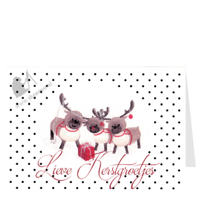 Kerstkaart rendiertjes liggend